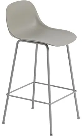 Muuto Fibre Bar Stool with Tube Base and Backrest Grey/Grey H87.5 cm