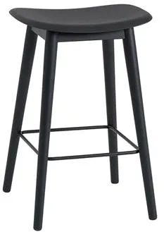 Muuto Fibre Bar Stool with Wooden Base Black/Black H66 cm
